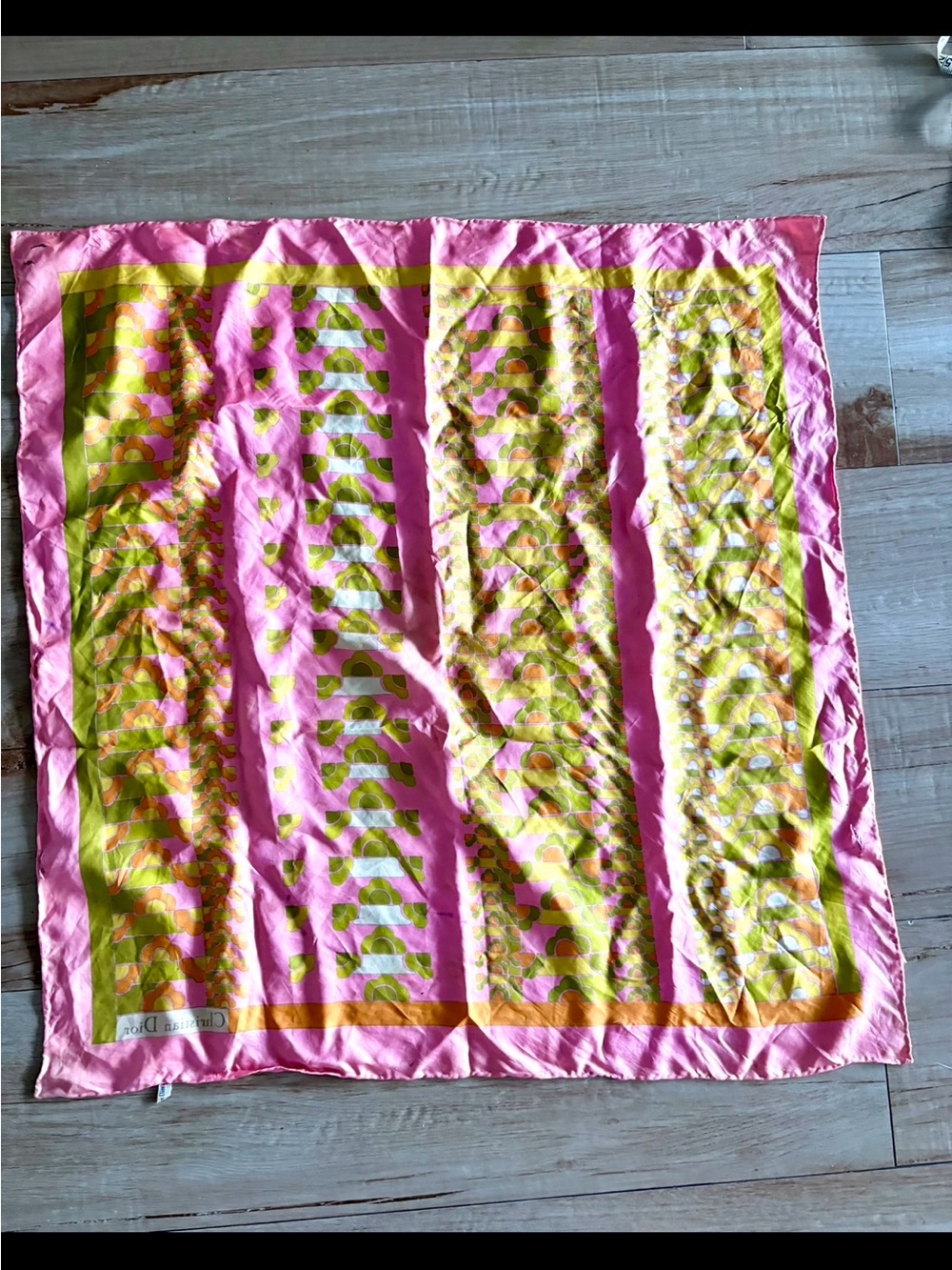Dior Pink and Yellow Graphic Silk Scarf
